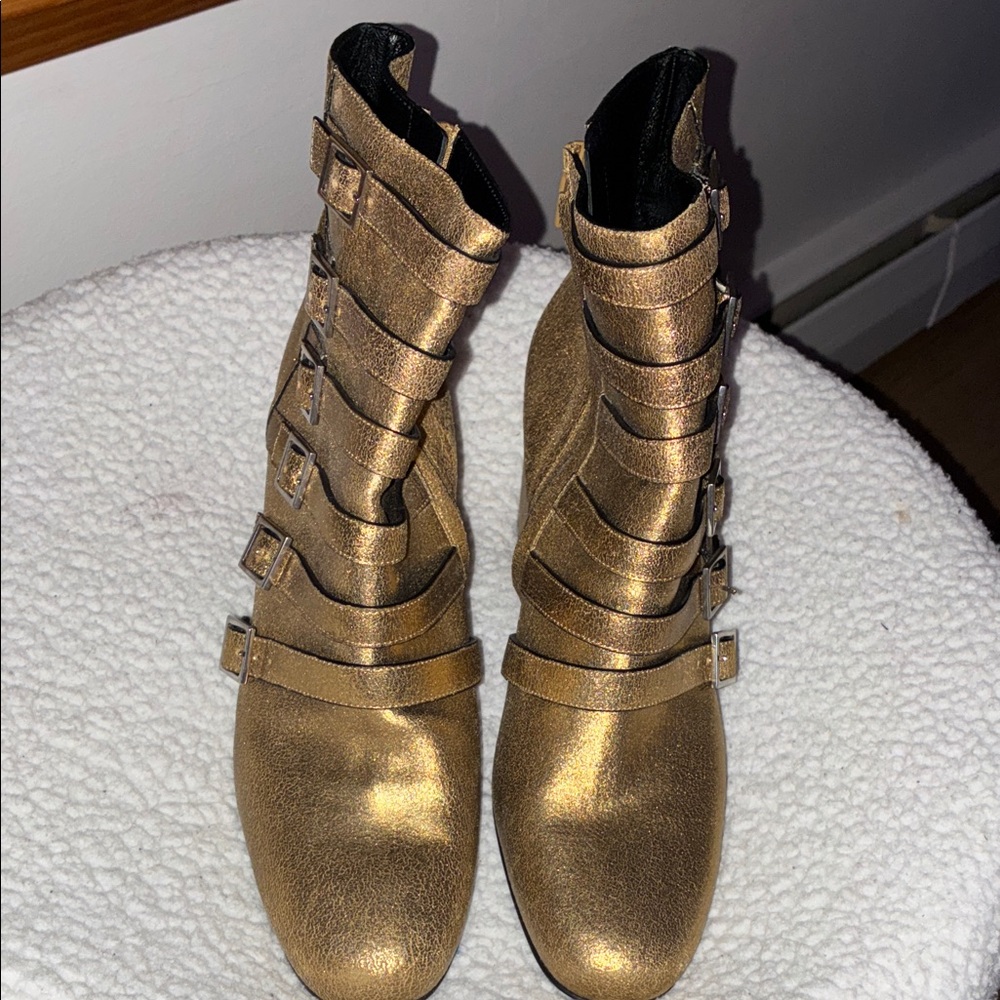 Yves Saint Laurent Gold Multi-Strap Ankle Boots